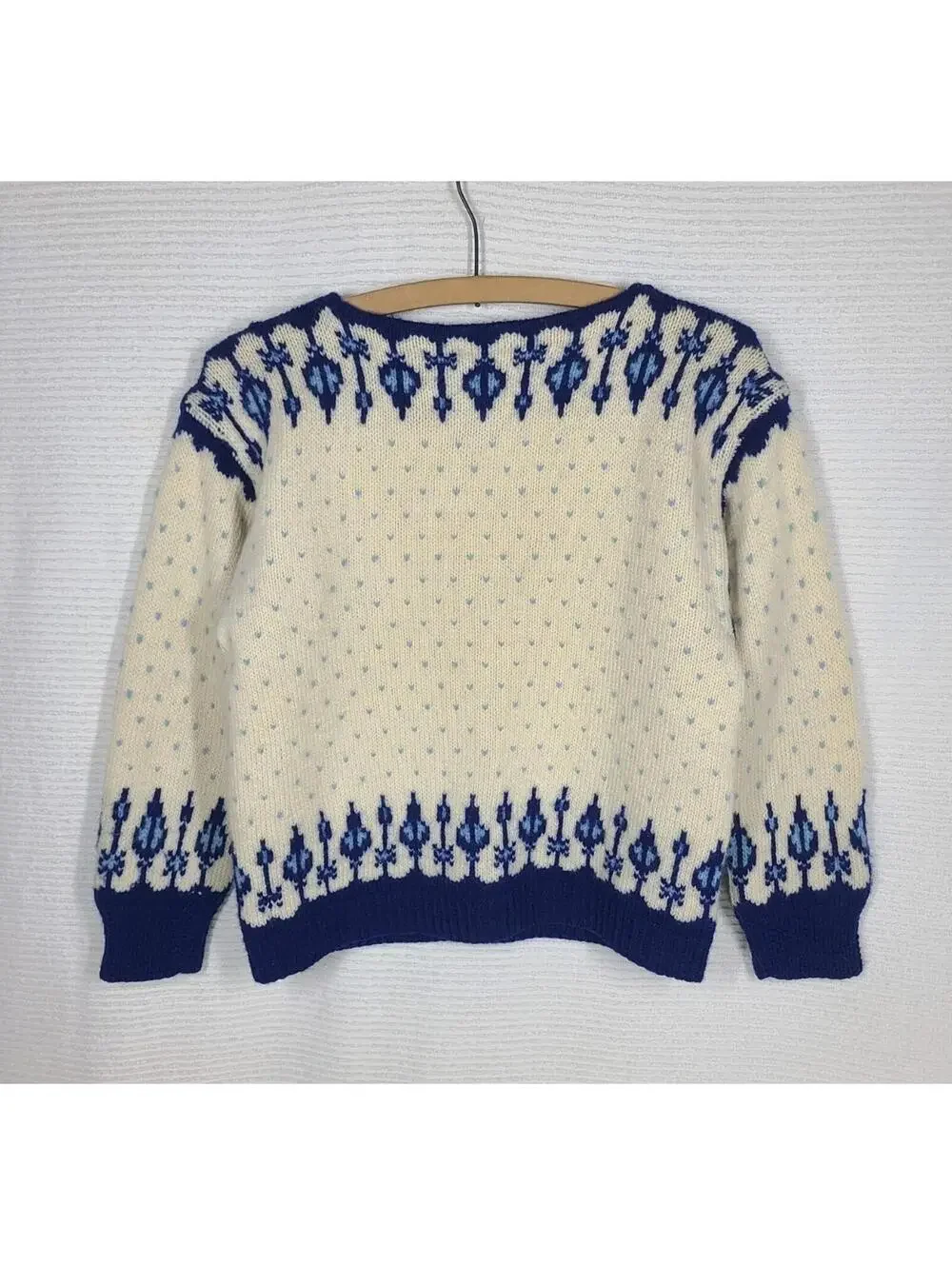 Vintage 60s Norwegian Knit Sweater Women's M Hand Knit Blue Drip Intarsia Norway - Picture 2 of 10